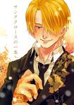  1boy blonde_hair blue_eyes formal hair_over_one_eye henna male male_focus one_piece sanji solo suit 