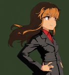  bad_id bad_pixiv_id collared_shirt fernandia_malvezzi green_background hands_on_hips long_hair long_sleeves military military_uniform orange_eyes orange_hair shiratama_(hockey) shirt simple_background smile solo strike_witches uniform wind world_witches_series 