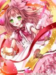  :d brown_hair chocolate chocolate_heart gloves green_eyes hairband heart long_hair looking_at_viewer official_art open_mouth original seiten_ragnarok shitou smile solo white_gloves 