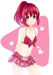  aino_megumi bad_id bad_pixiv_id bikini bikini_skirt blush bow happinesscharge_precure! heart looking_at_viewer pink_eyes pink_hair plaid plaid_skirt ponytail precure red_bow sasamaru_chimaki short_hair skirt smile solo swimsuit 