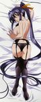  1girl absurdres ass black_hair black_panties breasts dakimakura feet garter_belt high_school_dxd high_school_dxd_new highres himejima_akeno huge_filesize long_hair no_bra no_shoes official_art panties pink_eyes ponytail sideboob soles thighhighs top-down_bottom-up underwear very_long_hair 