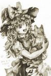 artist_name bad_id bad_pixiv_id bow braid dated dog hair_bow hat kirisame_marisa long_hair monochrome nagayo open_mouth ribbon smile solo touhou witch_hat 