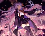  bad_id bad_pixiv_id bb_(fate)_(all) bb_(fate/extra_ccc) black_legwear buun_ko chain cherry_blossoms fate/extra fate/extra_ccc fate_(series) gloves hair_ribbon lace lace-trimmed_thighhighs long_hair purple_eyes purple_hair ribbon solo thighhighs tree very_long_hair 