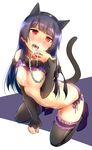  animal_ears ass black_hair black_legwear blush bra bra_lift breasts cat_ears cat_tail chain collar collarbone cum cum_in_mouth cum_on_body cum_on_breasts cum_on_clothes cum_on_upper_body daiki detached_sleeves facial gokou_ruri highres lace lace-trimmed_panties long_hair medium_breasts midriff mole mole_under_eye nipples open_mouth ore_no_imouto_ga_konna_ni_kawaii_wake_ga_nai panties purple_bra purple_panties red_eyes shirt_lift solo tail thighhighs underwear 