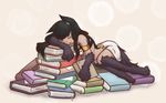  absurdres animal_ears anubis armband black_hair book book_stack commentary dog_paws highres jewelry long_hair mithril_(pixiv9140955) monster_girl original paws sleeping solo tail wolf_ears wolf_tail 