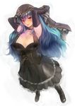  :p arms_up black_gloves blue_hair blush breasts dress elbow_gloves gloves highres large_breasts looking_at_viewer luco_san solo tongue tongue_out veil white_background 