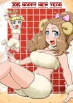  2girls breasts dedenne eureka_(pokemon) gouguru large_breasts long_hair midriff multiple_girls pokemon pokemon_xy serena_(pokemon) 
