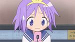  1girl animated animated_gif blush cellphone hairband hiiragi_tsukasa lucky_star phone purple_eyes purple_hair ribbon sexually_suggestive short_hair 