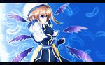  blue_eyes brown_hair cropped_jacket feathers fingerless_gloves gloves hair_ornament hat highres jacket lyrical_nanoha magical_girl mahou_shoujo_lyrical_nanoha mahou_shoujo_lyrical_nanoha_a's open_clothes open_jacket short_hair solo tappa_(esperanza) waist_cape wings x_hair_ornament yagami_hayate 