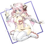  2015 blue_eyes breasts chinese_zodiac cleavage covered_nipples horns large_breasts looking_at_viewer new_year open_mouth pink_hair simple_background smile solo takada_kazuhiro thighhighs white_background white_legwear year_of_the_goat 