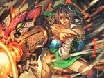  alternate_weapon arm_cannon black_hair bow breasts firing garter_straps glowing hair_bow large_breasts melon22 open_mouth red_eyes reiuji_utsuho shirt skirt solo thighhighs third_eye torn_clothes torn_legwear torn_shirt torn_skirt touhou weapon zettai_ryouiki 