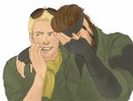  beard big_boss blonde_hair blue_eyes brown_hair eyewear_on_head facial_hair hand_on_own_face kazuhira_miller laughing meme metal_gear_(series) metal_gear_solid_peace_walker multiple_boys see_hang sunglasses young_women_laughing_in_photo_booth 