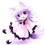  1girl animal_ears child collar fang gradient highres long_sleeves open_mouth original purple_eyes purple_hair short_hair simple_background solo white_background yume_shokunin 