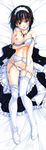  absurdres bare_shoulders black_hair blush bow bow_panties bra bra_pull breast_hold breasts cleavage dakimakura full_body garter_belt highres himegoto_union huge_filesize kujou_matsuri large_breasts looking_at_viewer lying maid_headdress navel nipples on_back panties panty_pull pulled_by_self purple_eyes scan short_hair smile solo strap_slip takeya_masami thighhighs underwear underwear_only white_bra white_legwear white_panties 