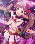  :d ahoge audience brown_eyes hakozaki_serika idolmaster idolmaster_million_live! long_hair microphone music official_art open_mouth singing smile solo twintails very_long_hair wireless 
