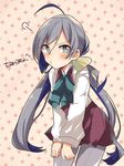  :t ahoge blue_hair blush bow bowtie grey_eyes grey_hair kantai_collection kiyoshimo_(kantai_collection) long_hair low_twintails multicolored_hair oomori_(kswmr) pantyhose pout twintails two-tone_hair very_long_hair 