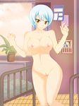  1girl areolae blue_hair breasts fairy_tail large_breasts looking_at_viewer navel nipples nude orange_eyes pussy short_hair smile solo standing uncensored yukino_aguria 