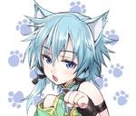  animal_ears aqua_eyes aqua_hair cat_ears chestnut_mouth matsuryuu open_mouth paw_pose paw_print sinon sinon_(sao-alo) solo sword_art_online 