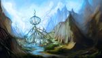  fantasy mountain mountains no_humans original river scenery yilx 