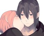  1girl black_hair blush cheek_kiss closed_eyes couple haruno_sakura hetero kiss naruto naruto_(series) pink_hair sketch u_928 uchiha_sasuke 