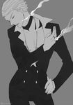  bad_id bad_pixiv_id cigarette formal greyscale jojo_no_kimyou_na_bouken karukachika male_focus monochrome prosciutto smoke solo suit 