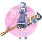  2015 adjustable_wrench hair_over_eyes highres long_hair new_year original sakuya_tsuitachi solo white_hair wrench 