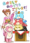  akeome alternate_hairstyle anger_vein animal_costume animalization aoki_hagane_no_arpeggio brown_eyes brown_hair calligraphy_brush coat don_michael double_bun food fruit hair_bun happy_new_year haruna_(aoki_hagane_no_arpeggio) iona japanese_clothes kagami_mochi kimono kirishima_(aoki_hagane_no_arpeggio) long_hair mandarin_orange new_year orange osakabe_makie paintbrush pile-up sheep_costume stuffed_animal stuffed_toy sweatdrop takao_(aoki_hagane_no_arpeggio) teddy_bear yotarou_(aoki_hagane_no_arpeggio) 