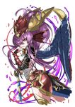  armor dragon_girl dragon_horns dragon_tail dragon_wings hair_over_one_eye hand_to_own_mouth head_fins horns kei_(keiclear) leotard long_hair purple_hair puzzle_&amp;_dragons red_eyes scales simple_background solo sonia_(p&amp;d) tail thighhighs vambraces white_background wings 