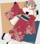  brown_eyes brown_hair double_bun dutch_angle japanese_clothes kimono looking_at_viewer maco22 open_mouth original scarf solo 