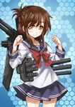  blush brown_eyes brown_hair clenched_hands folded_ponytail highres inazuma_(kantai_collection) kantai_collection looking_at_viewer matsuryuu school_uniform serafuku short_hair skirt smile solo source_request 