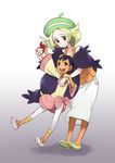  :d bel_(pokemon) blonde_hair bow dark_skin green_eyes hat highres holding holding_poke_ball hug hug_from_behind iris_(pokemon) leggings long_hair looking_at_another matsuryuu multiple_girls open_mouth orange_legwear pantyhose pink_bow poke_ball pokemon pokemon_(game) pokemon_bw purple_hair shoes short_hair skirt smile two_side_up very_long_hair white_legwear white_skirt 