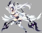  absol black_hair breasts cleavage dual_wielding gen_3_pokemon hair_over_one_eye holding long_hair medium_breasts merlusa multicolored_hair personification pokemon red_eyes scar solo staff thighhighs two-tone_hair white_hair 