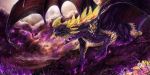  2018 amazing_background ambiguous_gender black_scales claws detailed_background digital_media_(artwork) dragon feral glowing glowing_eyes horn invalid_tag isvoc membranous_wings scales scalie solo spines standing storm teeth western_dragon wings yellow_eyes 
