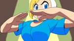  1girl adventure_time animated animated_gif blonde_hair blue_eyes breasts cartoon_network crossover fionna kill_la_kill large_breasts looking_at_viewer mankanshoku_mako parody 