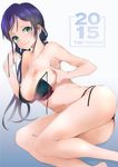  2015 bad_id bad_pixiv_id bikini breasts character_name green_eyes highres large_breasts long_hair love_live! love_live!_school_idol_project mozuku_doukoukai purple_hair solo swimsuit toujou_nozomi 