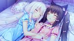  animal_ears black_hair cat_ears chocola_(sayori) closed_eyes game_cg long_hair multiple_girls nekopara sayori sleeping twintails vanilla_(sayori) white_hair 