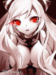  airfield_hime bad_id bad_pixiv_id breasts eyelashes glowing glowing_eye highres horns kantai_collection large_breasts long_hair looking_at_viewer open_mouth orqz red_eyes shinkaisei-kan solo twitter_username very_long_hair white_hair white_skin 