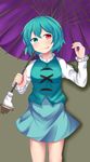  :p arlonn blue_eyes blue_hair heterochromia highres karakasa_obake red_eyes short_hair solo tatara_kogasa tongue tongue_out touhou umbrella 