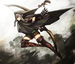  arrow boots bow_(weapon) braid brown_footwear brown_legwear cloak dragon's_crown elf elf_(dragon's_crown) full_body gloves hood long_hair matsuryuu pointy_ears shorts solo squirrel thigh_boots thighhighs twin_braids weapon 