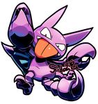  gen_2_pokemon gligar looking_at_viewer no_humans pokemon pokemon_(creature) red_eyes sido_(slipknot) simple_background solo tongue tongue_out white_background 