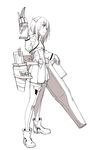  bad_id bad_twitter_id from_side full_body greyscale headgear highres kantai_collection kinosuke_(sositeimanoga) lineart monochrome short_hair simple_background skirt solo standing taihou_(kantai_collection) thighhighs white_background 
