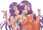  :o bare_shoulders bracelet breast_grab breasts circlet dark_skin deep_skin dragon_quest dragon_quest_iv grabbing jewelry large_breasts long_hair manya matsuryuu minea multiple_girls open_mouth purple_eyes purple_hair siblings silver_trim sisters source_request tears twins white_background 