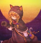  animal_costume bag bell blonde_hair bow braid candy cat_costume cat_tail food hair_bow halloween hood karioda kirisame_marisa long_hair looking_at_viewer solo tail touhou yellow_eyes 