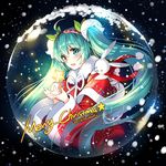  ahoge blush bunny capelet christmas green_eyes green_hair hairband hatsune_miku long_hair long_sleeves looking_at_viewer merry_christmas nardack open_mouth sketch smile snow solo star twintails very_long_hair vocaloid 