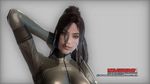  1girl arm_up black_hair breasts brown_eyes catsuit lips long_hair metal_gear metal_gear_(series) metal_gear_solid metal_gear_solid_4 raging_raven smile 