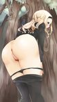  aleksandra_i_pokryshkin amai_nekuta anus ass black_legwear black_panties blonde_hair blue_eyes blush brave_witches from_behind hairband highres leaning_forward long_hair long_sleeves looking_at_viewer looking_back panties panty_pull pantyhose pantyhose_pull pubic_hair pussy solo sweater tree uncensored underwear world_witches_series 