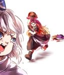  bell blonde_hair blood brown_hair cape dress earmuffs gradient_hair hat hijiri_byakuren japanese_clothes kariginu koto_inari long_hair lying mononobe_no_futo multicolored_hair multiple_girls open_mouth purple_hair running runny_nose short_hair silver_hair smile tate_eboshi tears touhou toyosatomimi_no_miko wooden_fish 