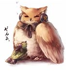  bird closed_eyes earmuffs hat japanese_white-eye koto_inari no_humans owl ribbon soga_no_tojiko tate_eboshi touhou toyosatomimi_no_miko toyosatomimi_no_miko_(owl) 