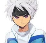  blurry earth_eleven headband ibuki_munemasa inazuma_eleven_(series) inazuma_eleven_go inazuma_eleven_go_galaxy jacket looking_at_viewer male_focus open_clothes open_jacket petagon purple_eyes sketch solo track_jacket upper_body white_background white_hair 
