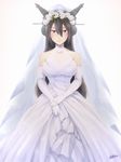 bare_shoulders blush breasts bride commentary_request dress elbow_gloves flower gloves head_wreath headgear highres ikeshita_moyuko jewelry kantai_collection large_breasts long_hair nagato_(kantai_collection) red_eyes smile wedding_dress 